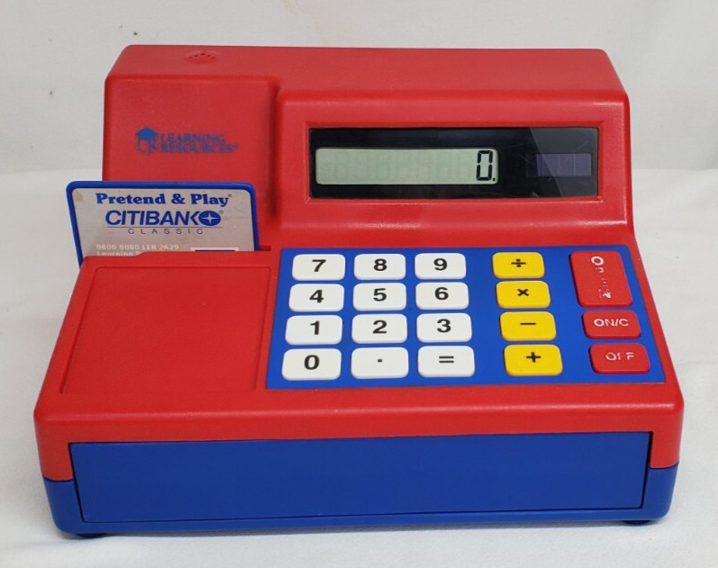 Learning Resources PRETEND & PLAY Calculator CASH REGISTER w Play Money & Card