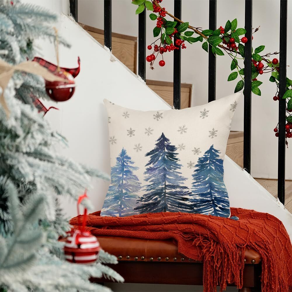 AACORS Christmas Pillow Cover 18X18 Inch Christmas Trees Snowflake Decorations