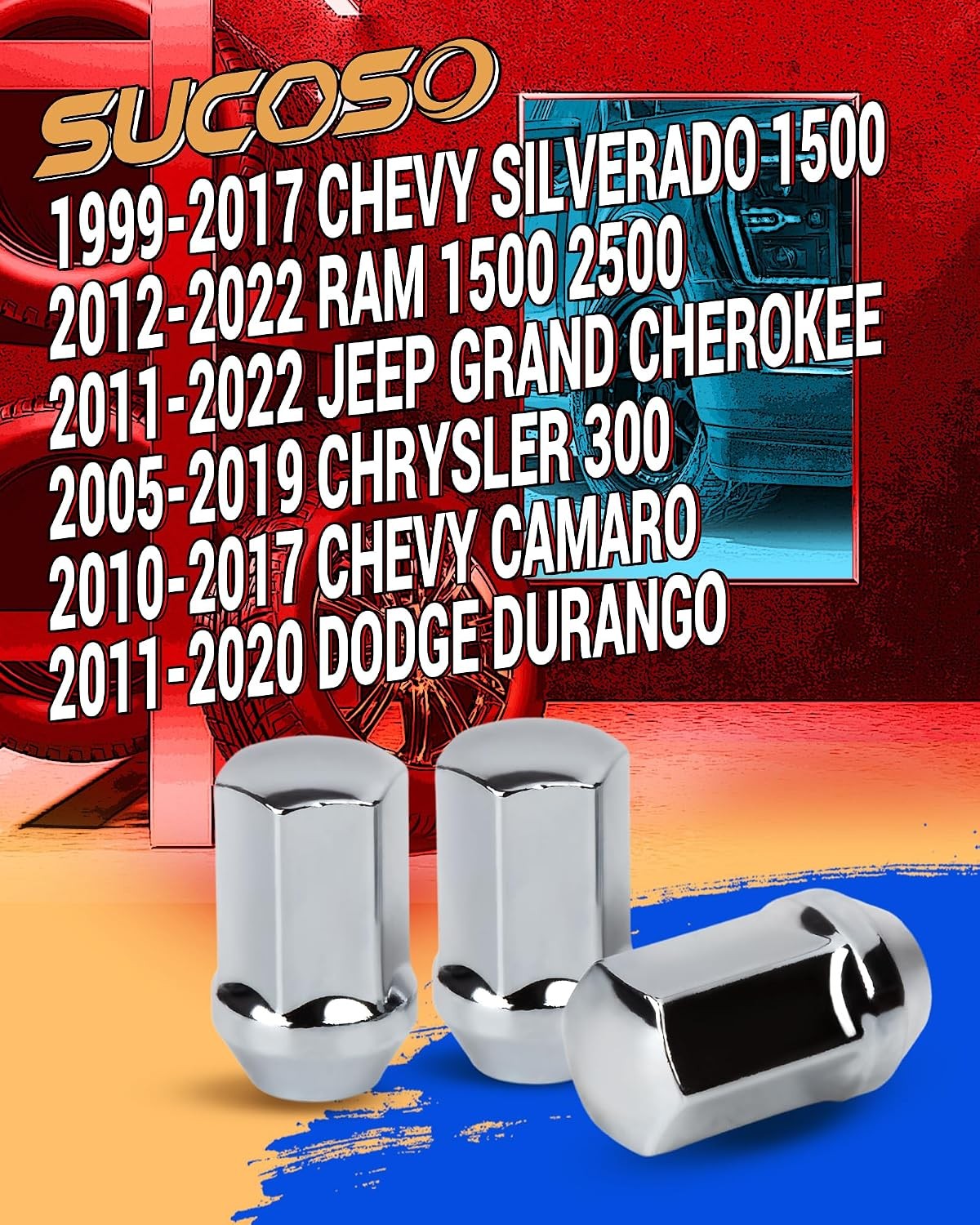 M14x1.5 Lug Nuts 24pc for Chevy Silverado 1500 Ram 1500 Chrome