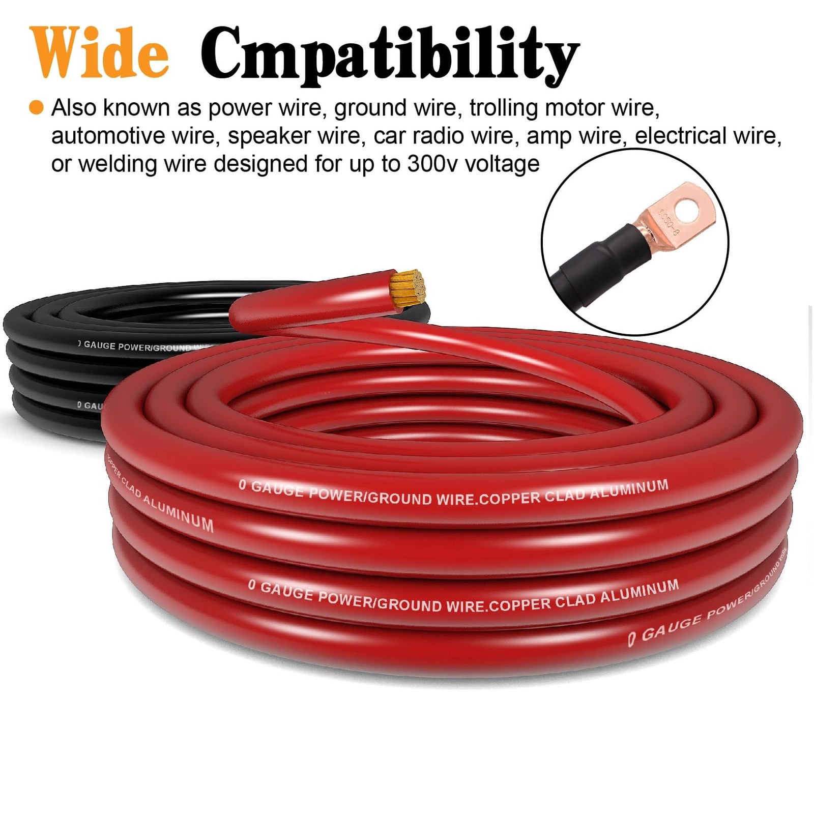 1/0 AWG Battery Cable 0 Gauge Wire Copper Clad Aluminum CCA Amp Wir… Fast Ship
