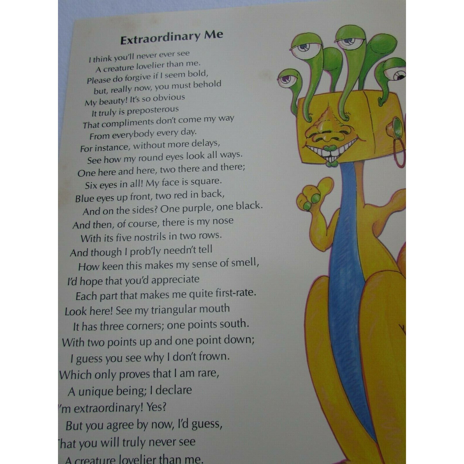 Extraordinary Me School Poster Babs Bell Hajdusiewicz 30261 Poetry VNTG