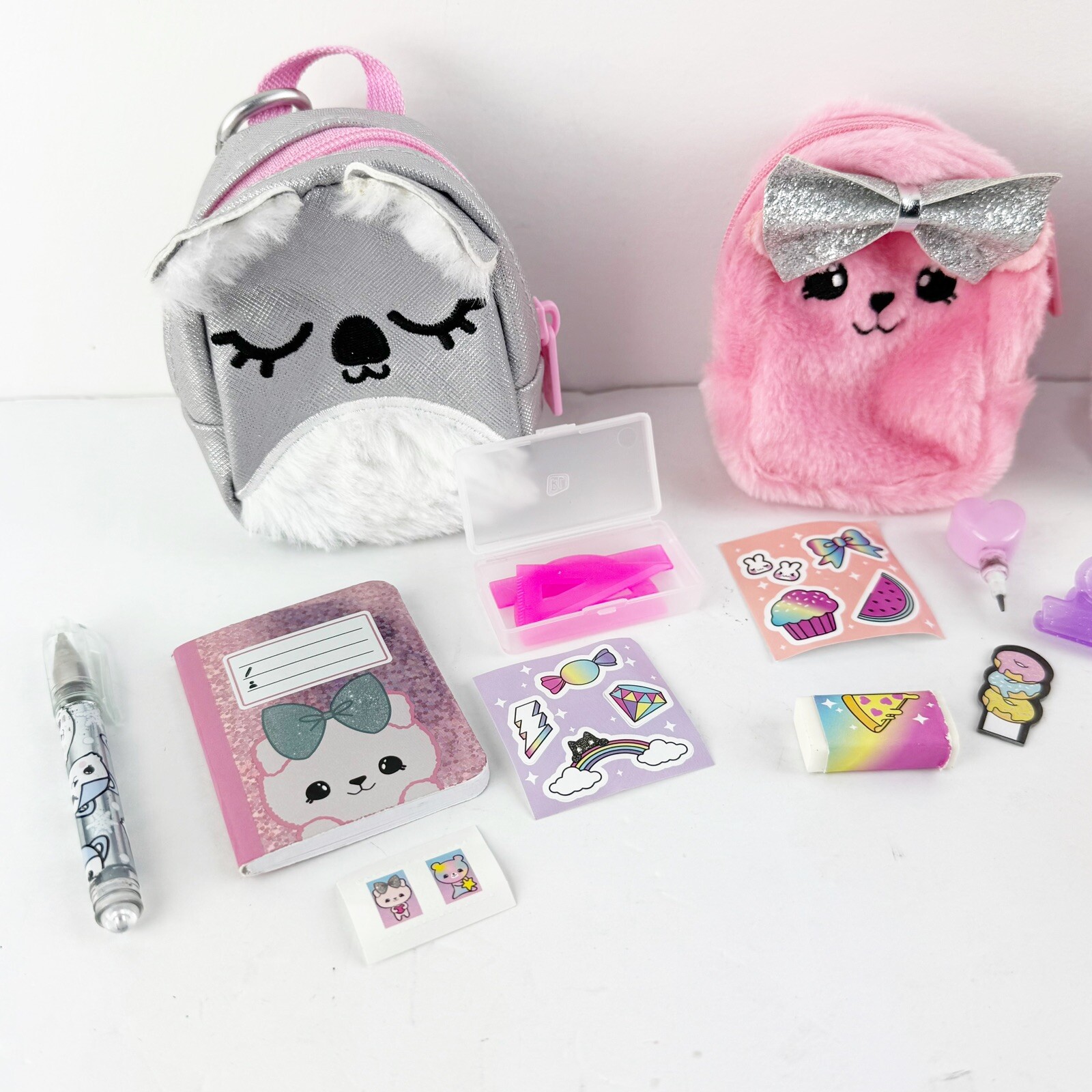Lot of 4 Miniature Animal Backpack Clip Ons With Fun Accessories & Tools