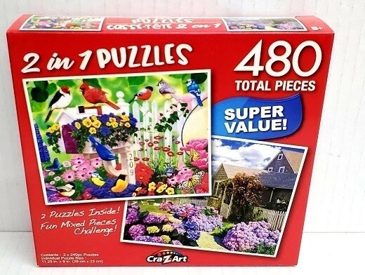 2 IN 1 PUZZLE JIGSAW SET MIXED 480pc TULIPS IN AMSTERDAM BIRDS GARDEN CAPE COD