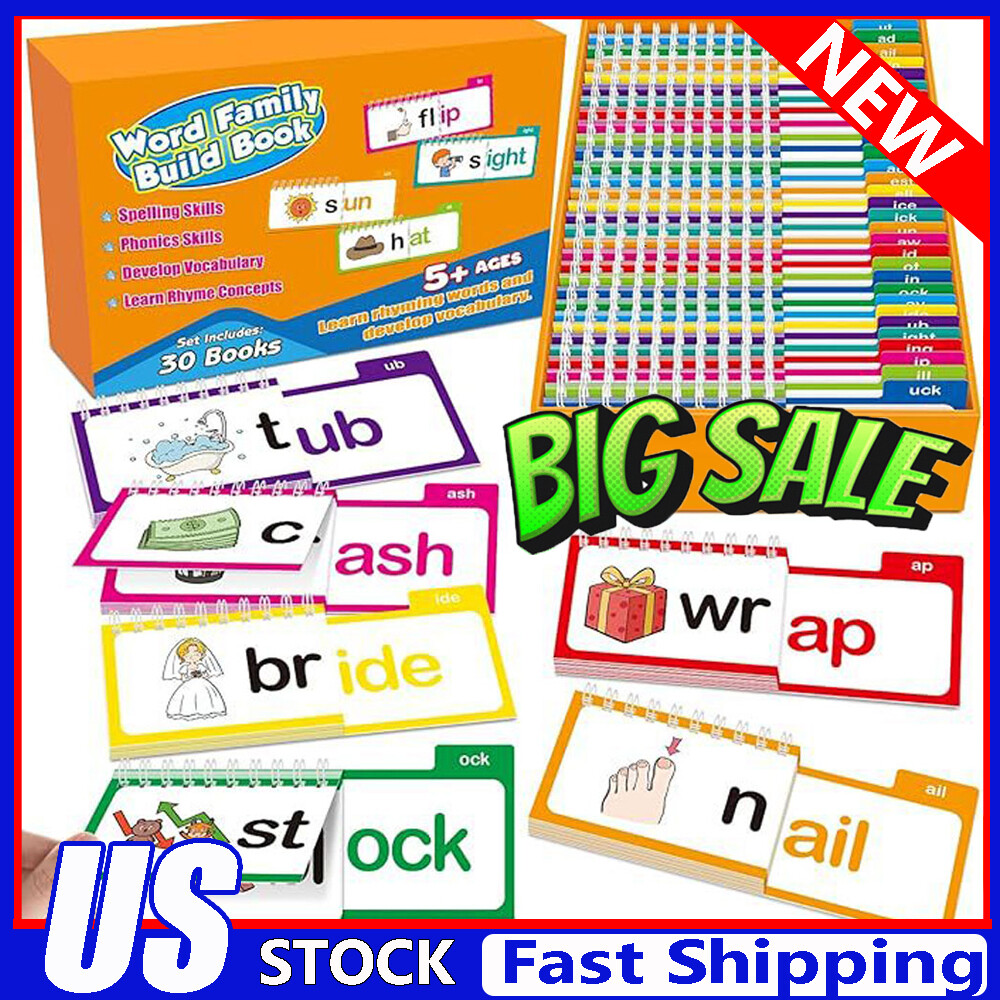 30 Read and Rhyme Flip Books ABC Vocabulary Educational Flash Cards Family Lear