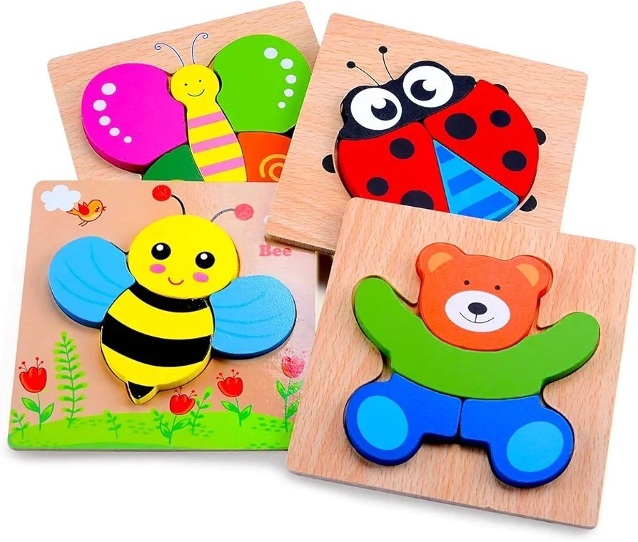Montessori Wooden Toddler Puzzle Set – Educational Toys for Ages 1-3 (4 Pack)