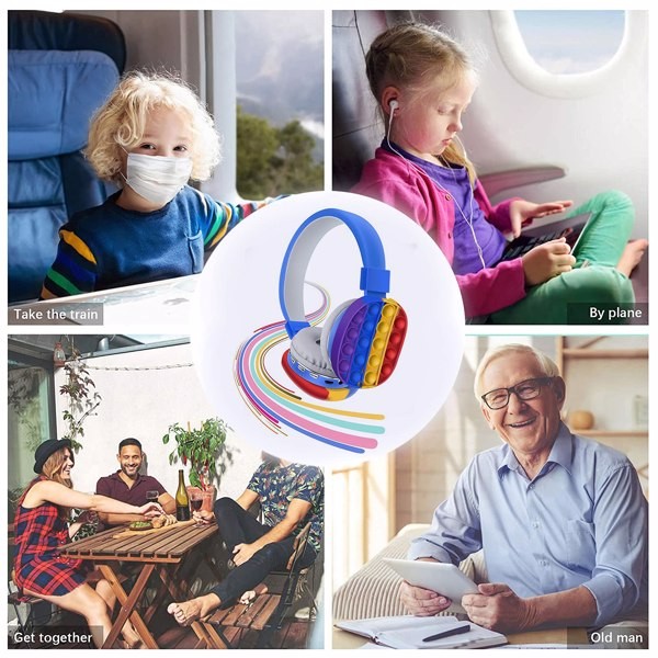 Blue Pop It Fidget Wireless Headset Kids Stress Relief Decompression Toy