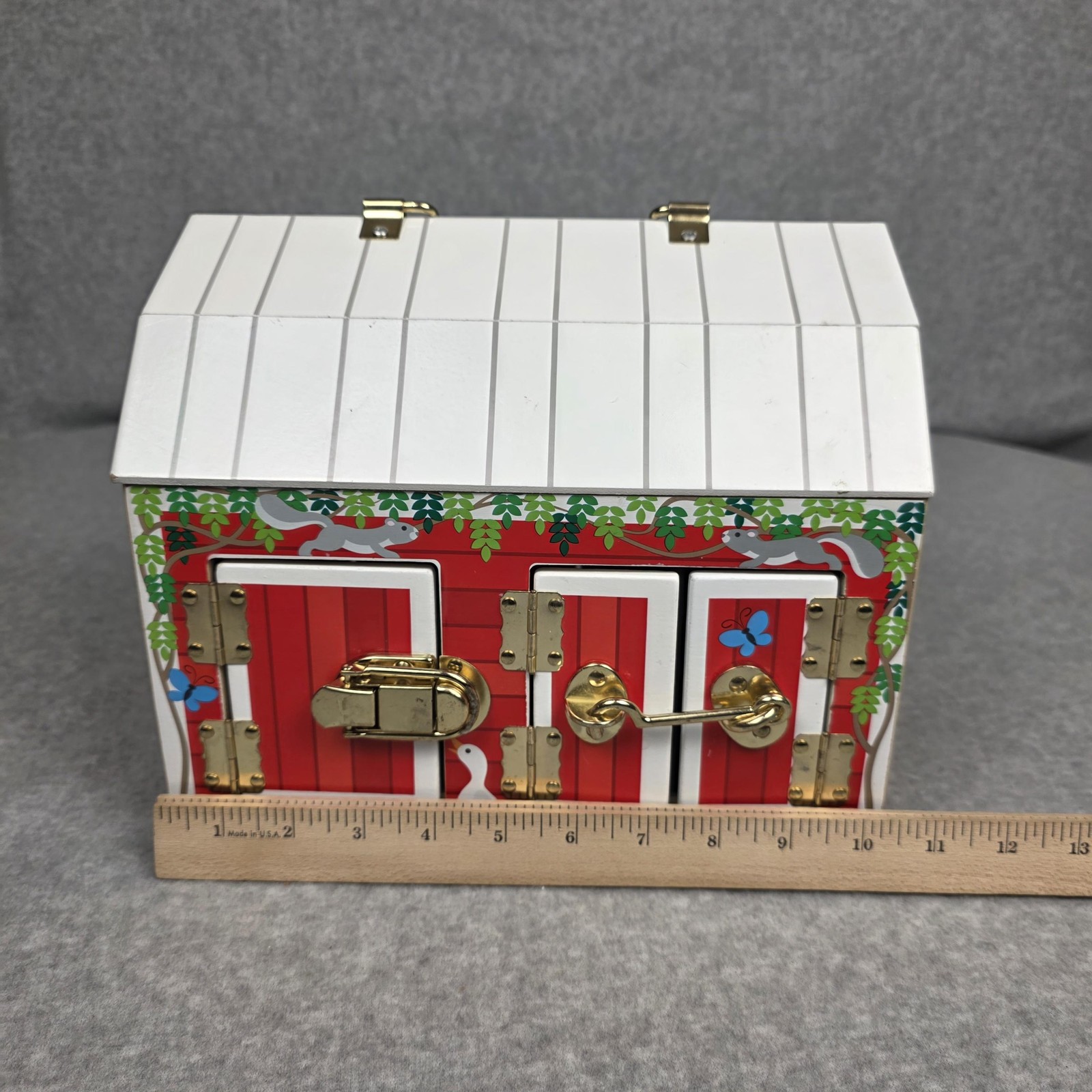 Melissa & Doug Wooden Latches Barn Toy Building Red Farm Animals Kids Playset