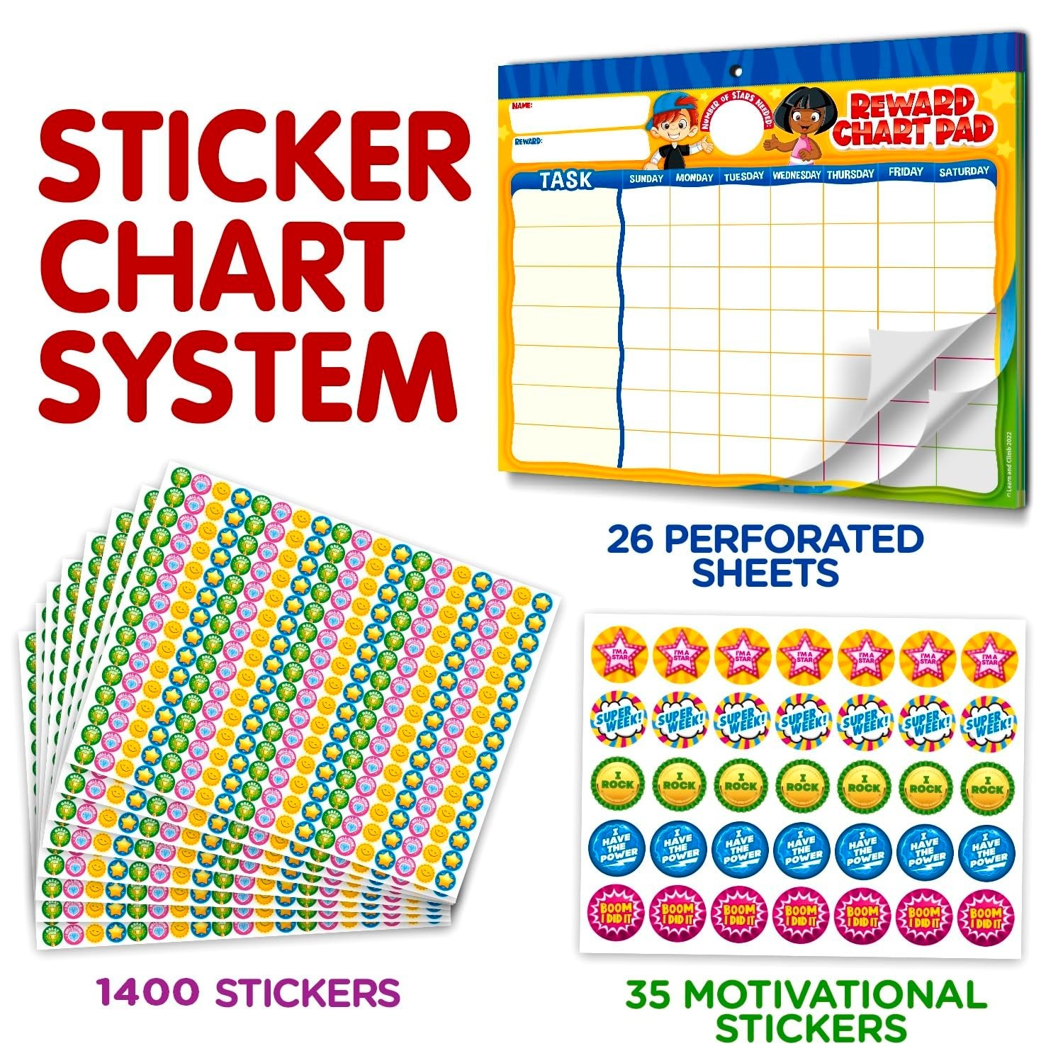 Motivational Behavior Reward Chart System – 26 Kids Chore Charts & 2800 Stickers