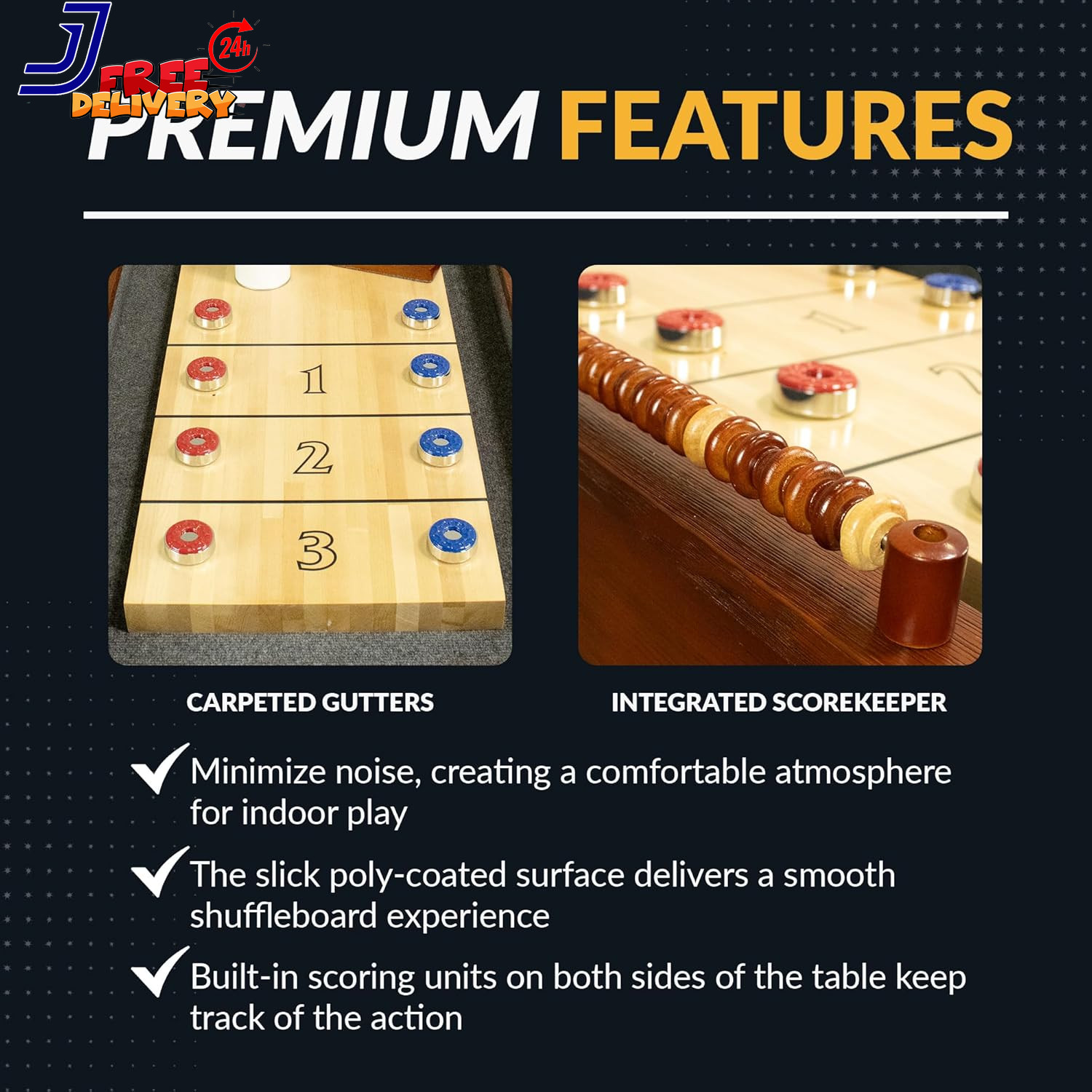 12 Ft Shuffleboard Table for Family Arcade Game Room with Poly-Coated Playfield