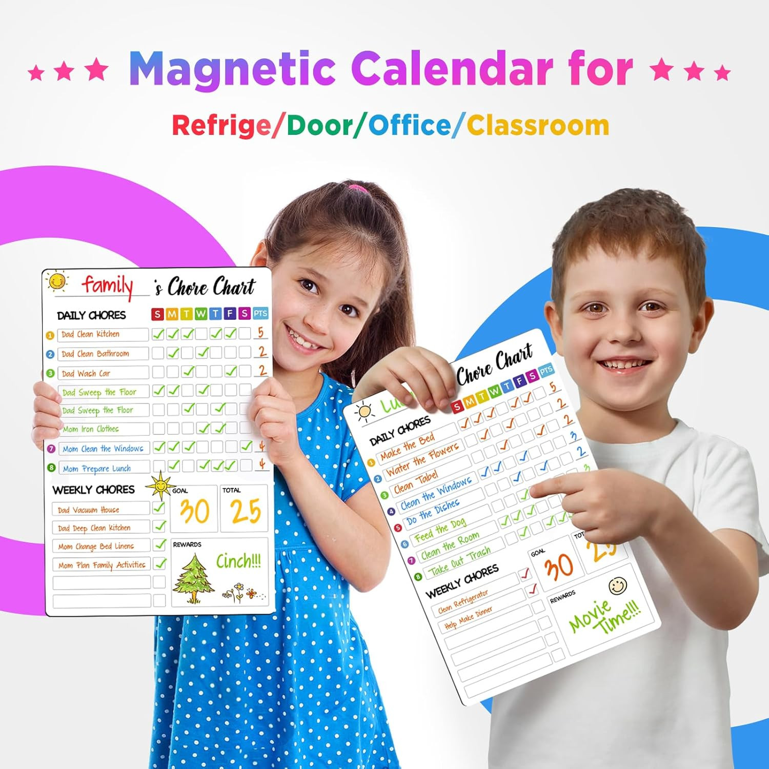 Chore Chart for Kids with 8 Markers, 2 Pack 8″x12″ Dry Erase Chore Chart for Mul