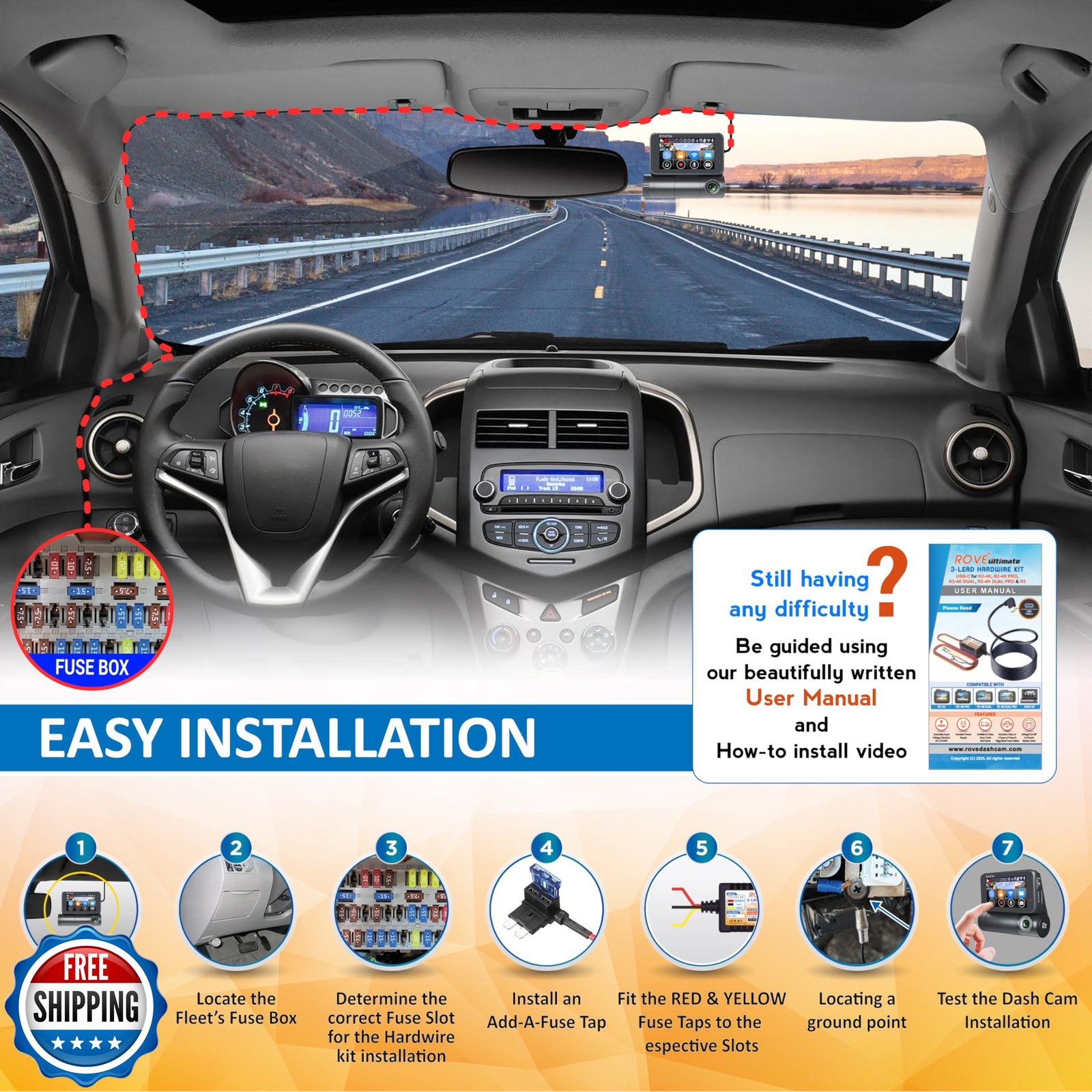 ROVE Ultimate Dash Cam Hardwire Kit with USB-C Port for R2-4K, R2-4K PRO, R2-