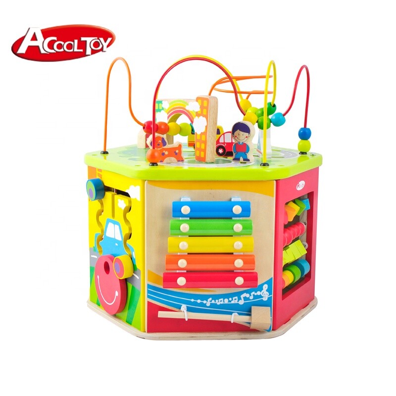 AC7608 My busy town,Wooden toy kid 7 in 1 rotated active cube toy six sides toys