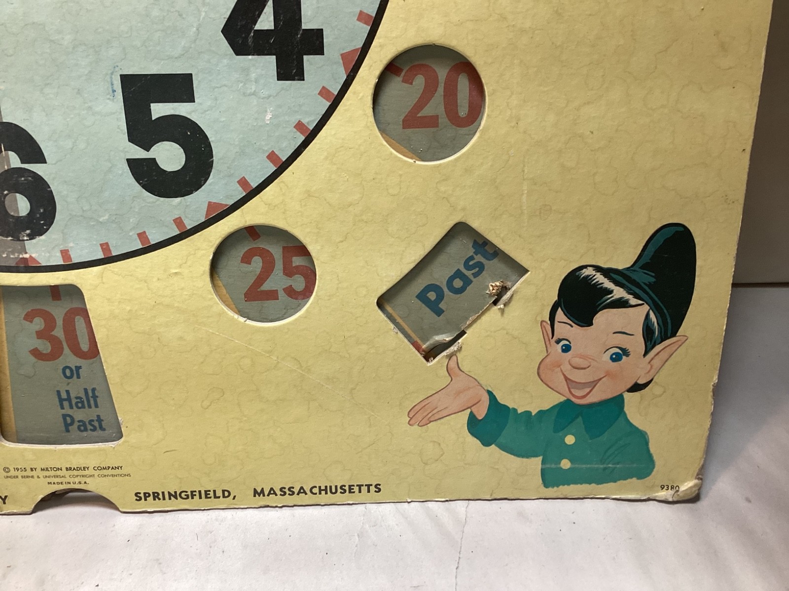 Vintage Milton Bradley 1955 #9380 Tick-Tock primary learning clock 21” x 20”