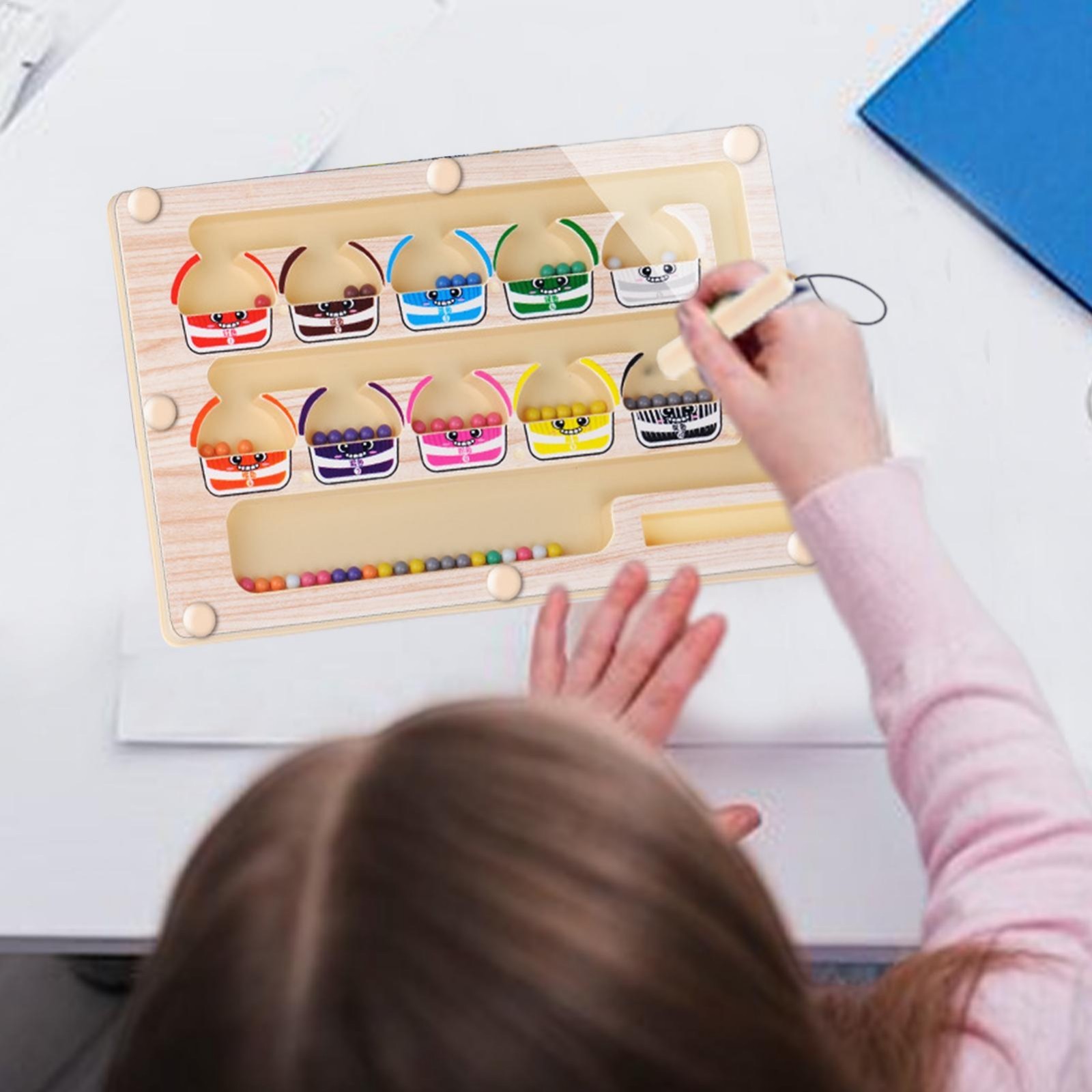 Magnetic Color and Number Maze, Montessori Wooden Toddler Magnet Puzzle Game