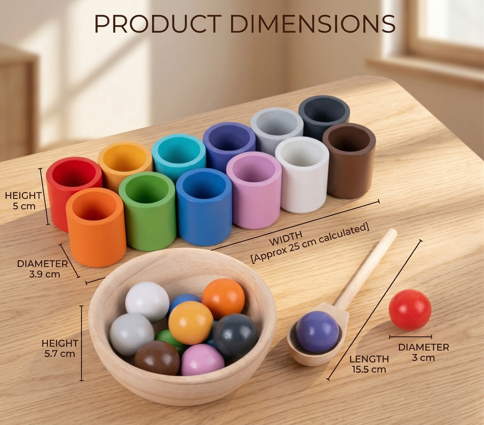 12-Color Montessori Balls in Cup Sorting Set