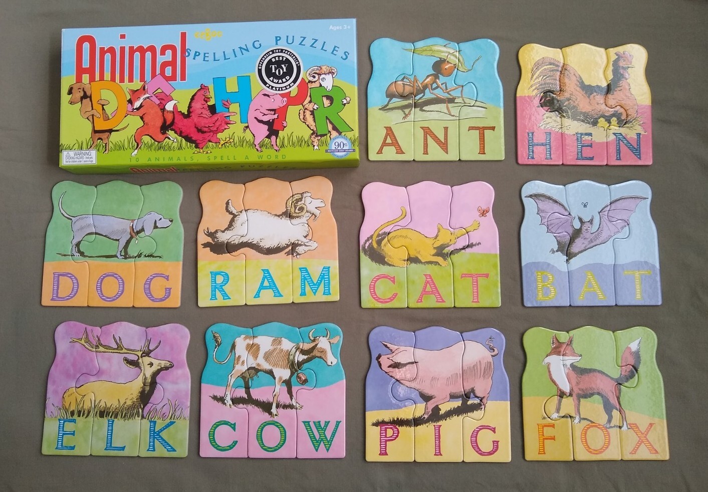 eeboo Animal Spelling Puzzle Set of 10 Animal Learning Toy Ages 3+