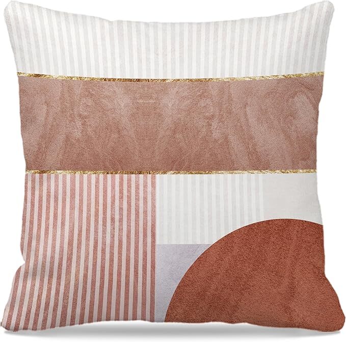 Nogrit Boho Pillow Covers 18×18, Abstract Neutral Beige and Rose, Mid Century