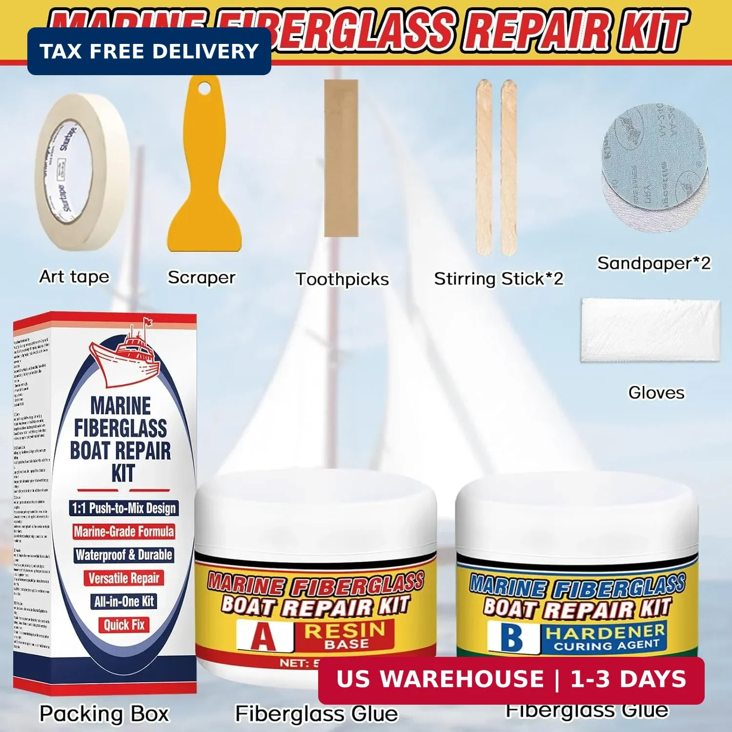 Marine Fiberglass Repair Kit for Boats, Gelcoat Repair Kit for Boats with Waterp