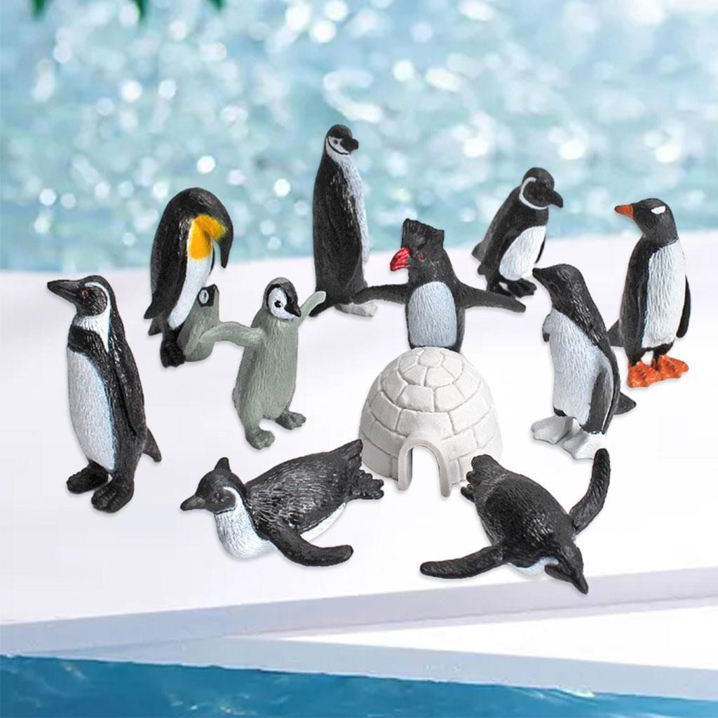 11 Pieces PVC Simulation Ocean Animal Penguin Toy Tabletop Decoration Polar