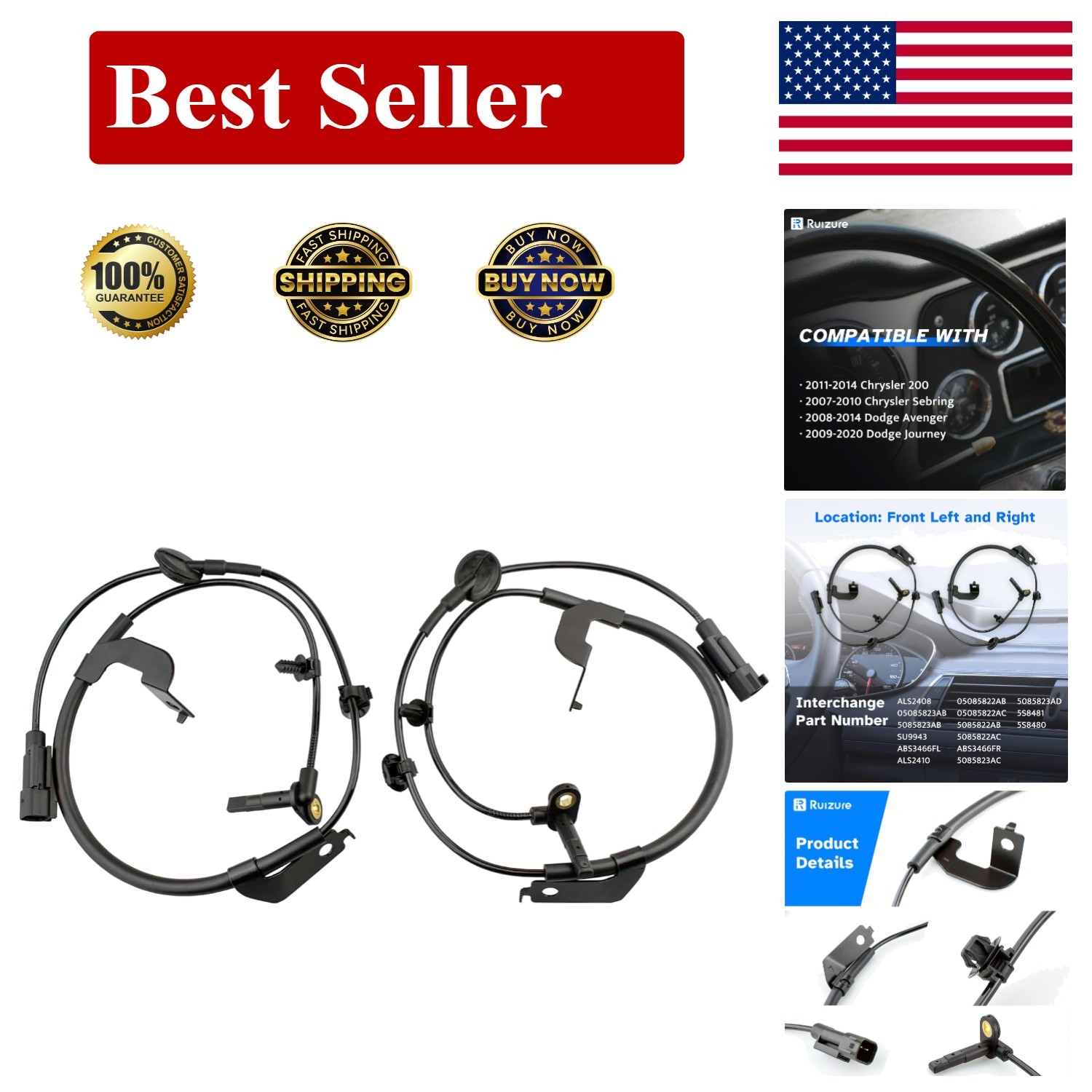 Front ABS Wheel Speed Sensor Compatible with 09-20 Dodge Journey, 08-14 Dodge
