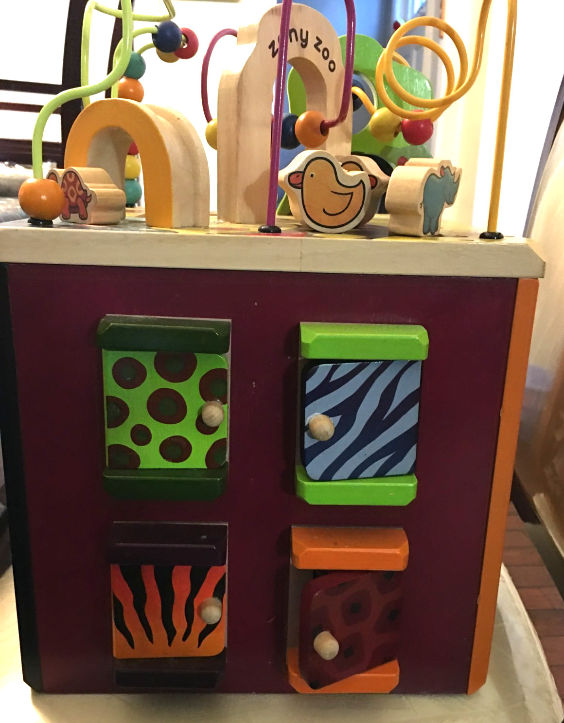 Just B B You Zany Zoo Wooden Activity Cube Child’s Learning Play Center, EUC