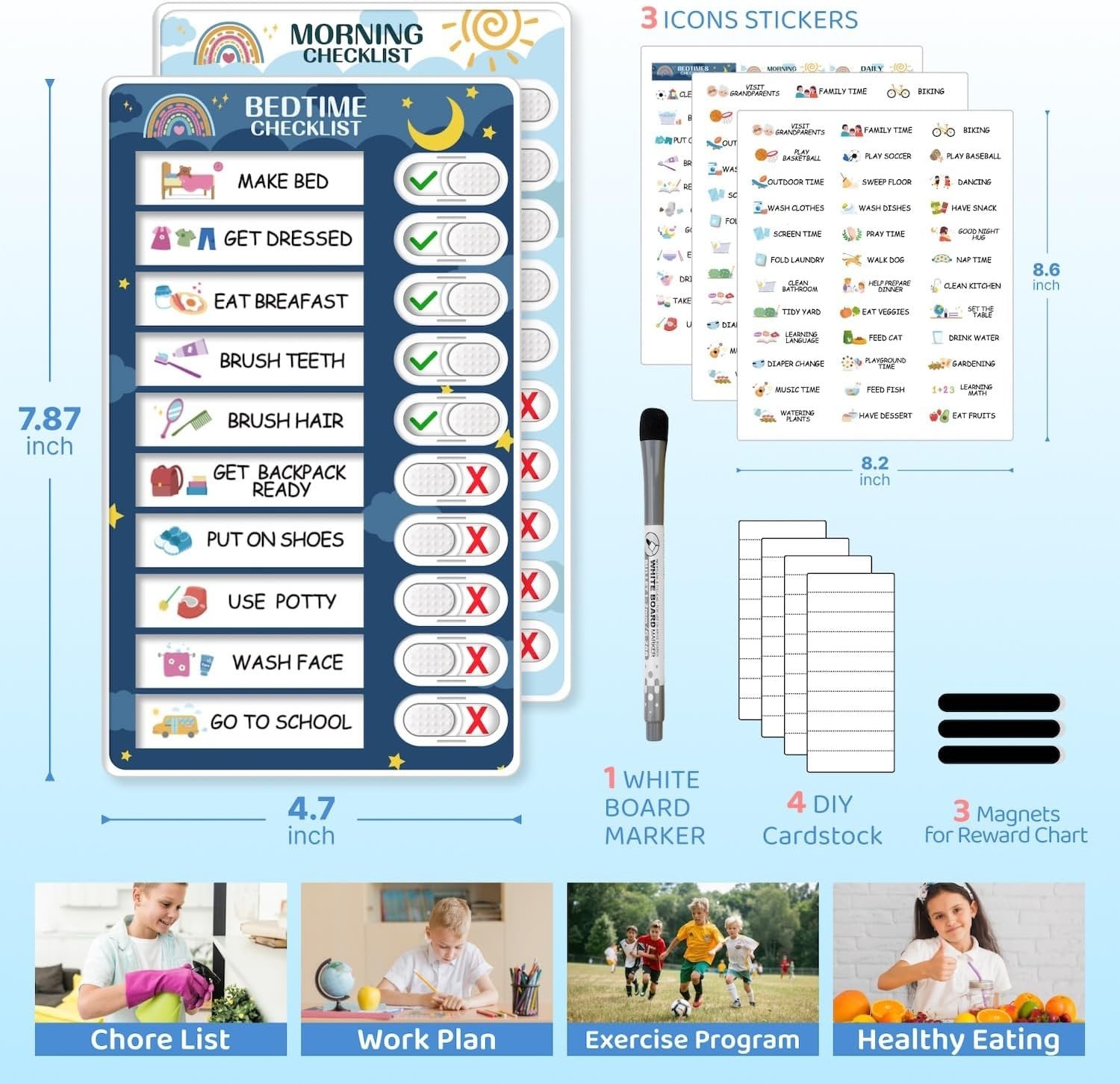 2 in 1 Bedtime/Morning Routine Chart for Kids Toddlers, Magnetic Chore Chart …
