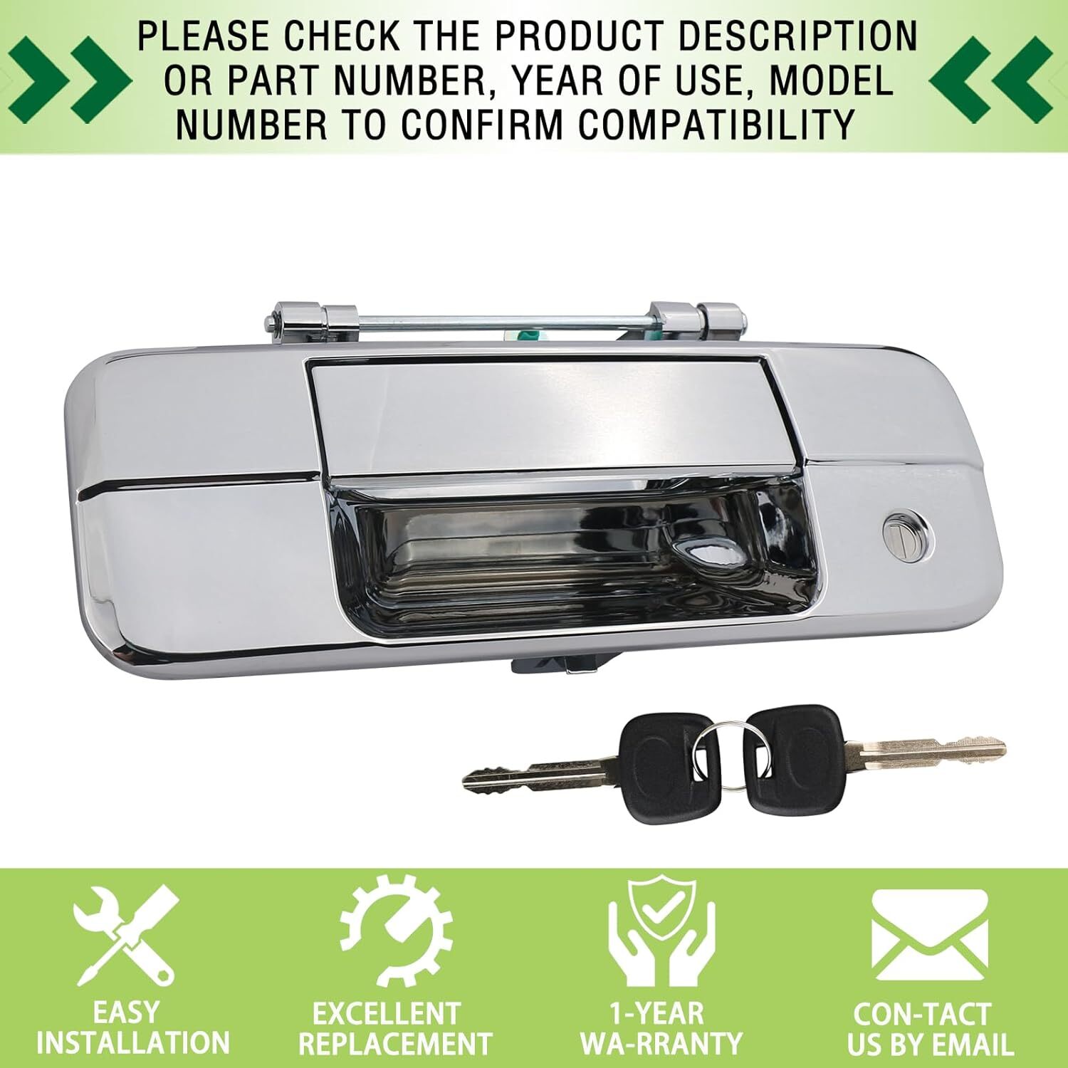 Chrome Tailgate Handle Liftgate Latch Handle with Key Lock Cylinder fit for