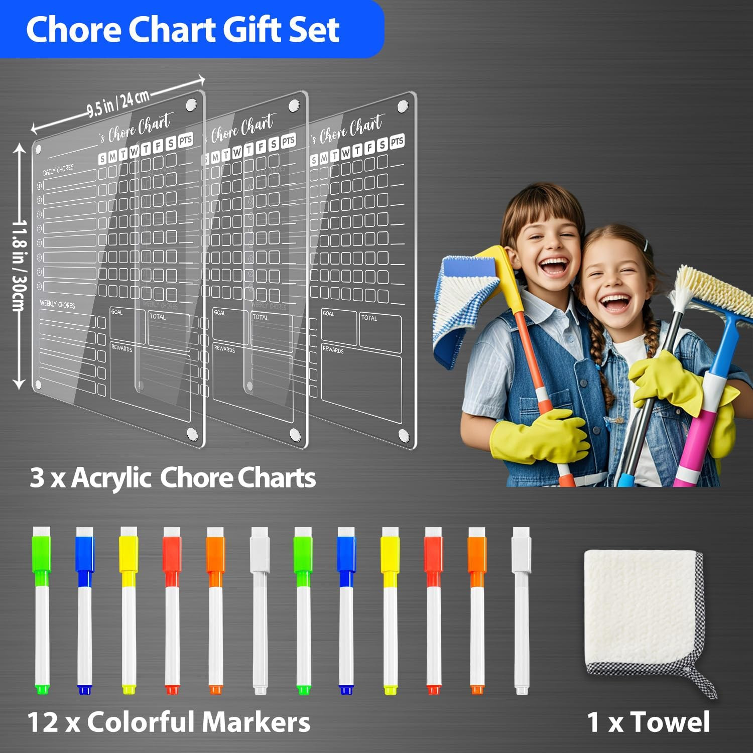 3 Pack Acrylic Magnetic Kids Chore Chart for Multiple Kids & Family on Fridge –