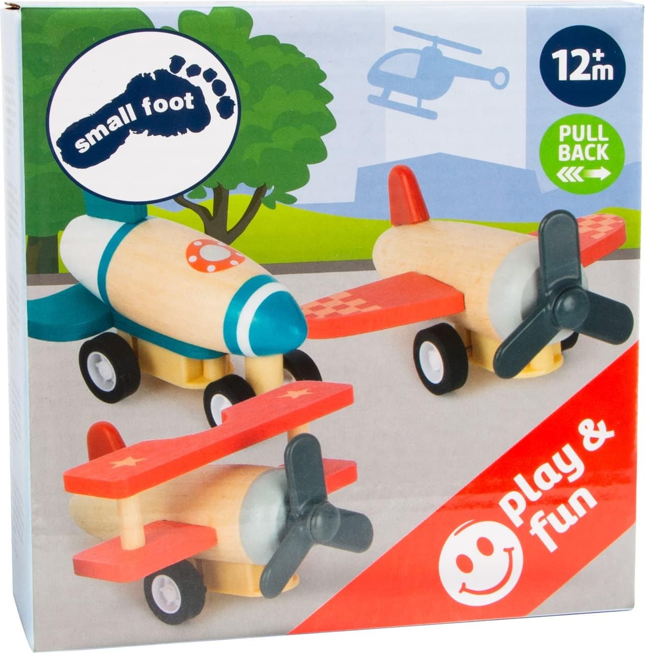 small foot 11884 Pull-Back Planes and Rockets Set, with three aircraft, made of
