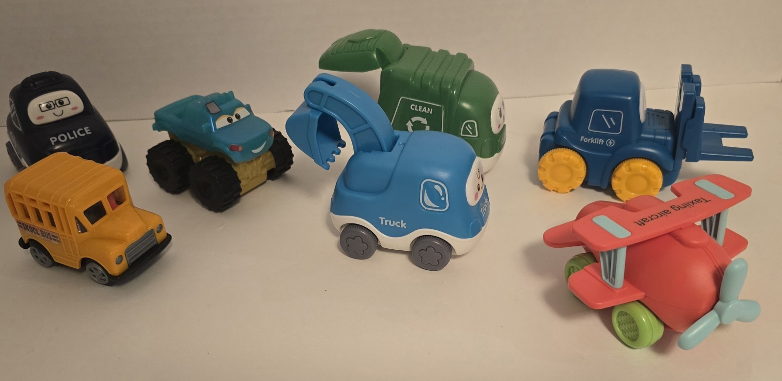 Toddler Toy Truck, Car, Vehicle Lot Of 7 Plastic Cartoon Face