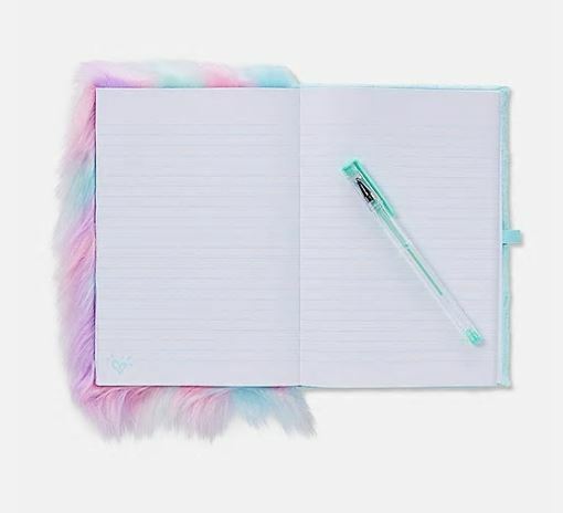 Justice Girl Faux Fur Fluffy Flip Sequins Diary Journal Writing Notebook Initial