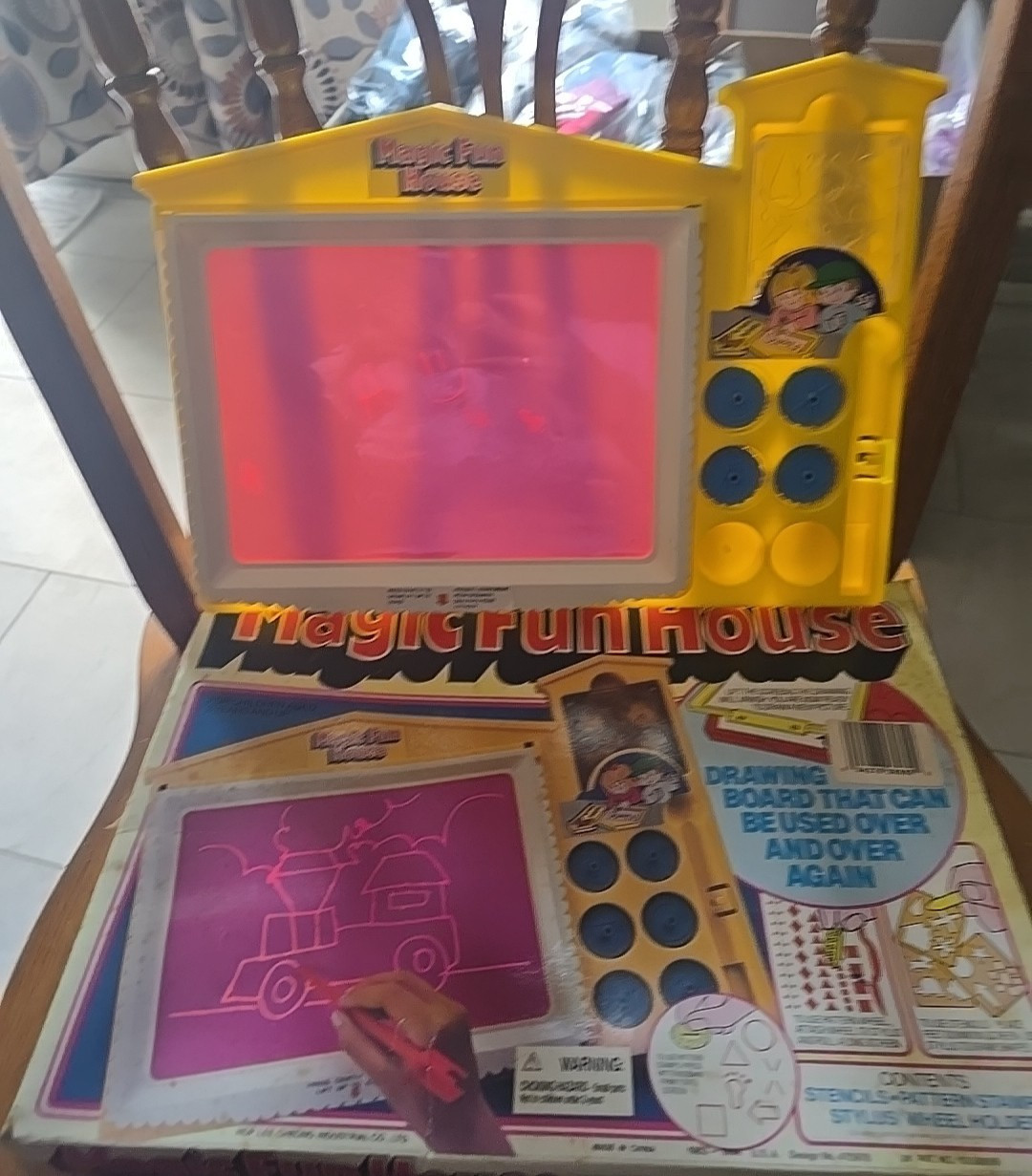 Vintage 1980s Magic Fun House Kids Drawing Board with Stencils Pattern Stamps