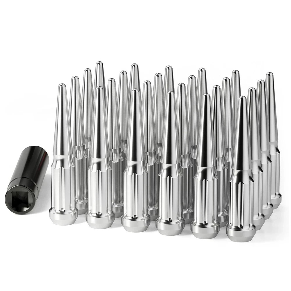 M14x1.5 Spike Lug Nuts 24 Pcs, Chrome Spiked Lug Nut with Spline Key for Chevy S