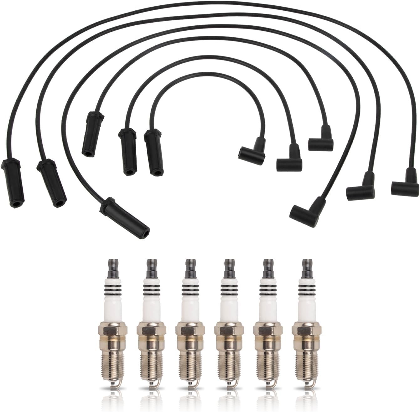 ENA Set of 6 Spark Plug with Wire Set 3.8L Compatible with Buick Chevy Pontiac