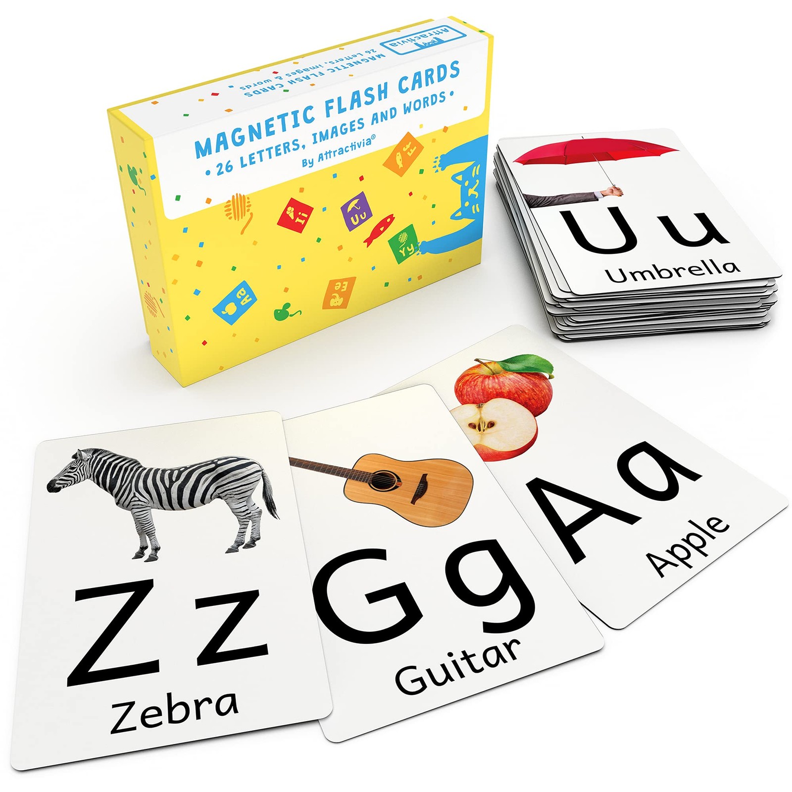 Magnetic Big Alphabet ABC Picture Flash Cards. 26 Sturdy Large Letters with Firs