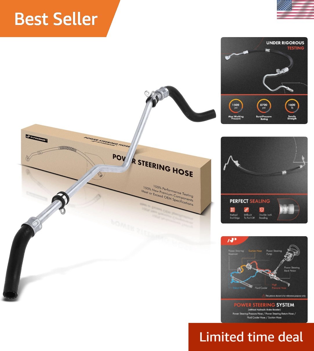 Power Steering Reservoir/Suction Line Hose Assembly Compatible with Volkswage…