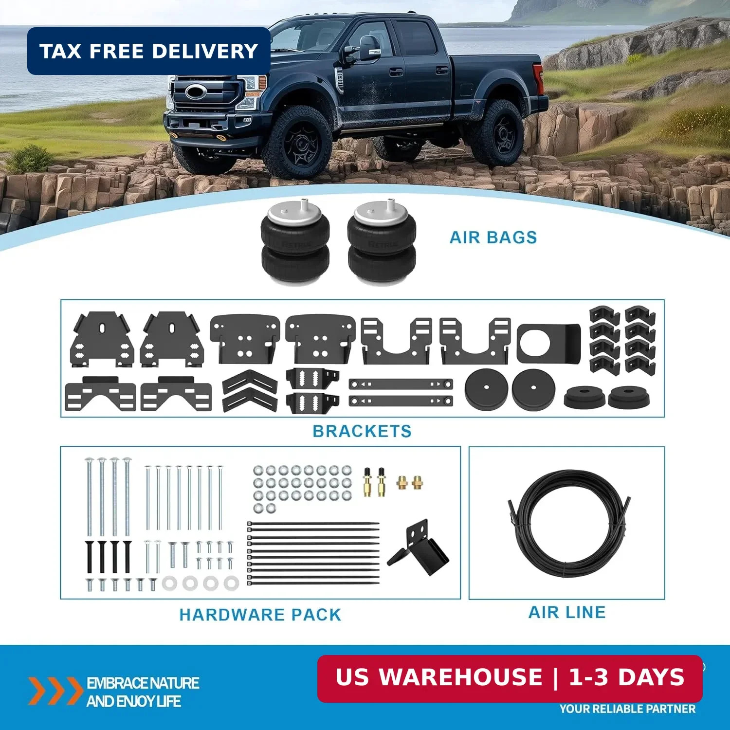RETRUE Rear Air Bags Suspension Kit for 2017-2026 F250 F350 F450 Truck Towing, 5