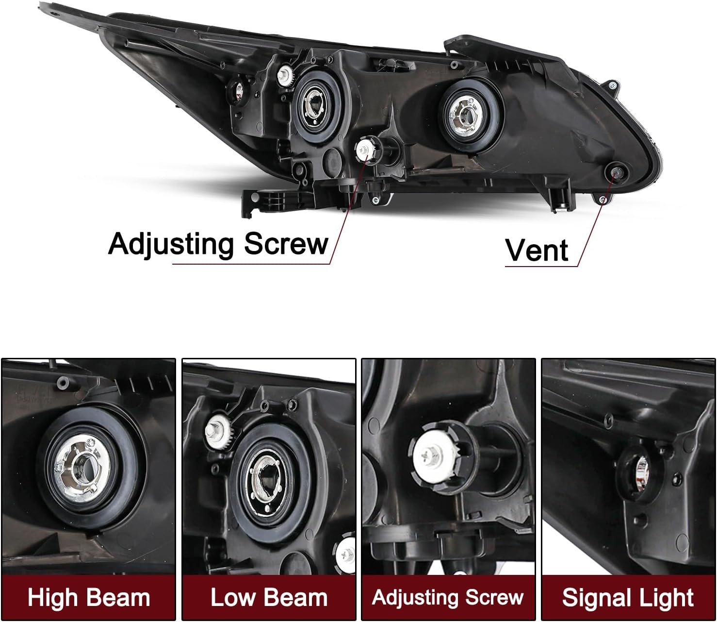 13-15 Honda Accord Sedan Headlight Assembly Pair Black Projector Housing & Amber