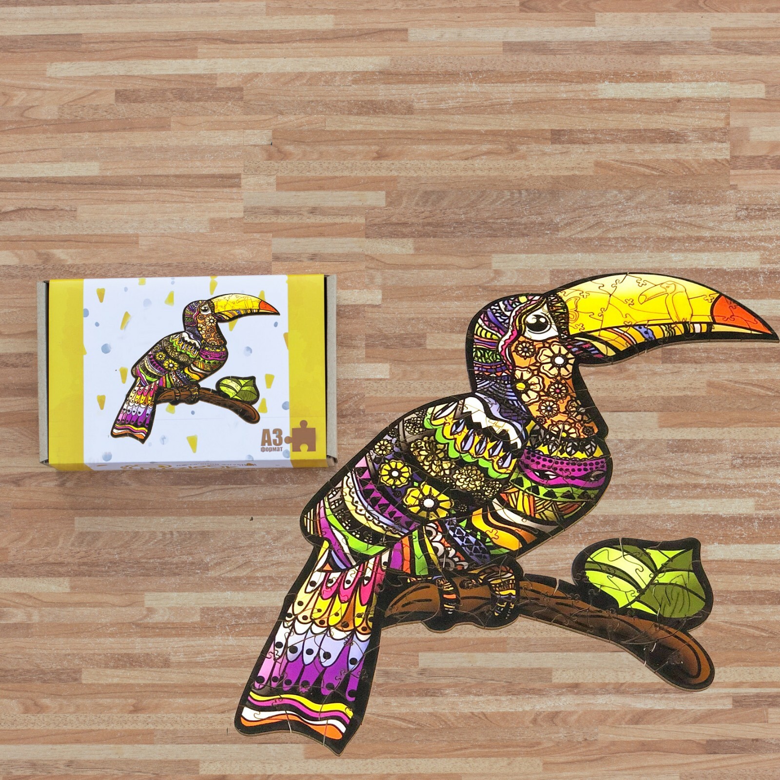 Animal wooden puzzle Tropical Toucan – gift ecofriendly puzzle medium and large
