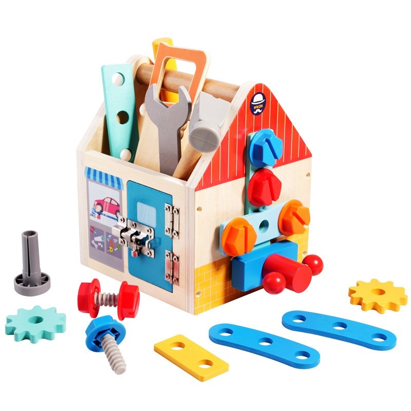 Wooden Montessori Busy Board Nut Toolbox Educational Toy For Kids