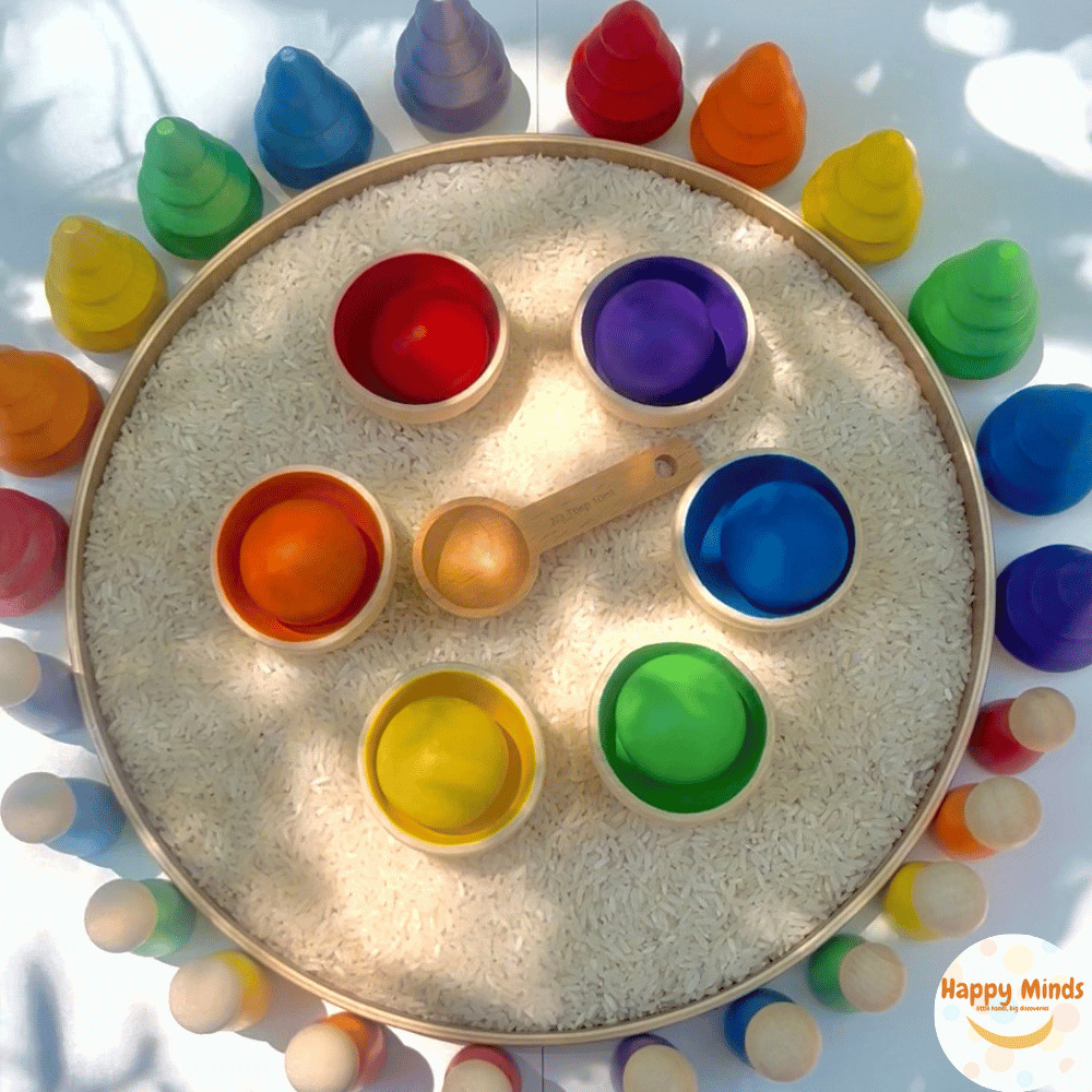 Wooden Color Sorting Bowls & Balls Montessori Toy – Fine Motor Gift Age 3+