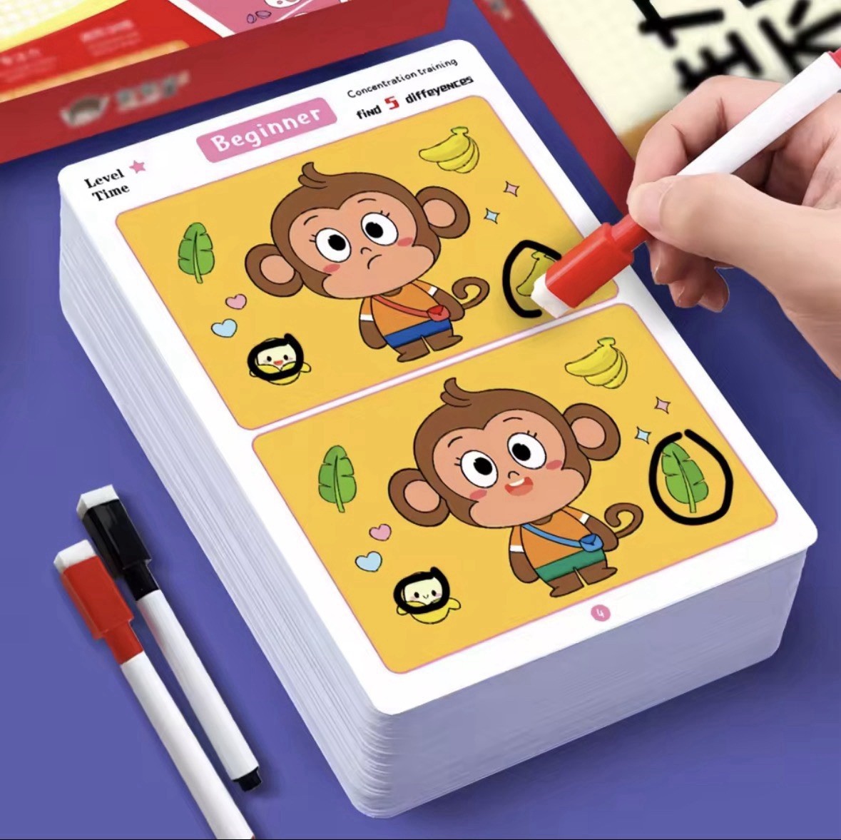Find Differences Card Game Reusable Cartoon Educational Puzzle for Kids Three