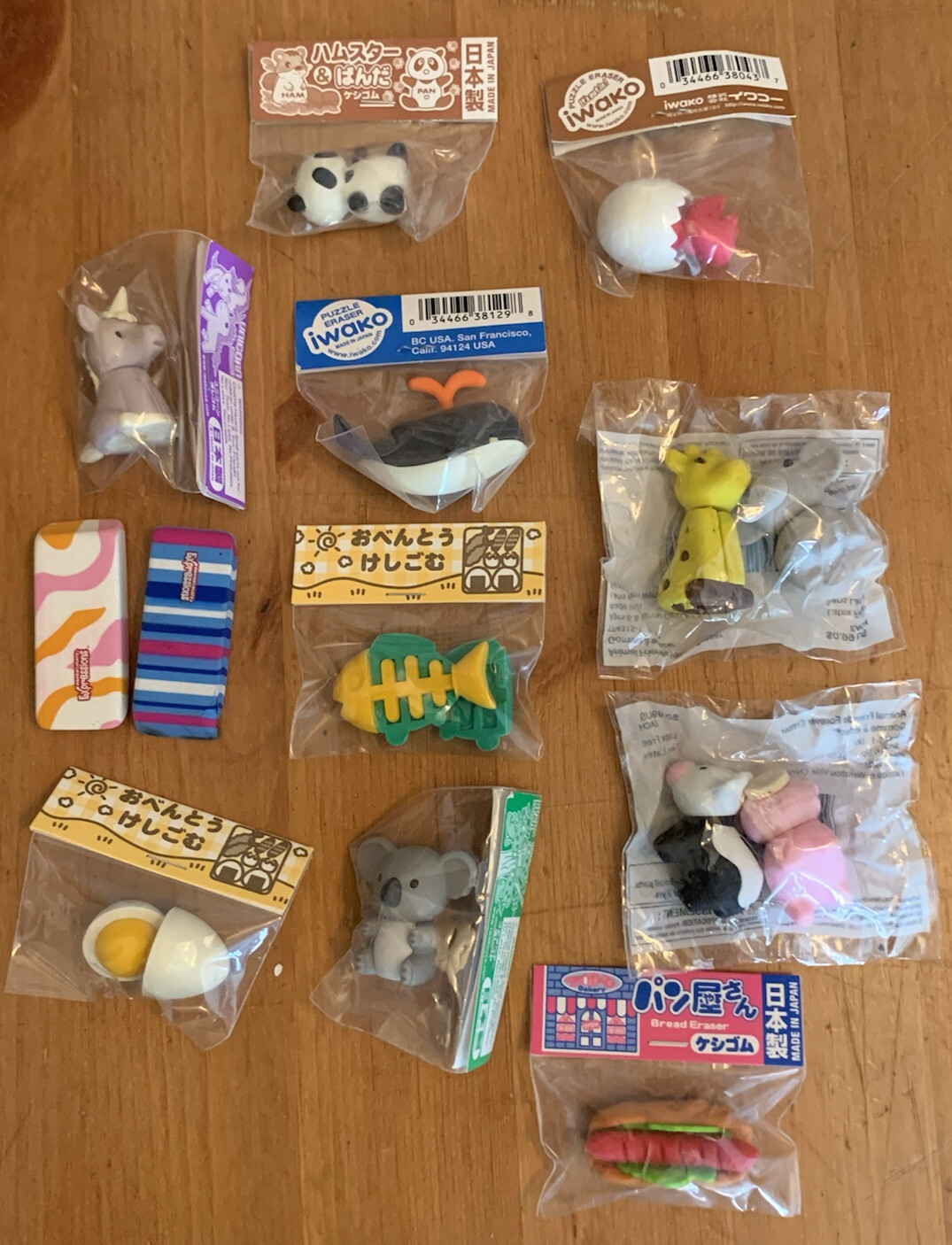 Novelty Mixed Brands Erasers Food Animals etc. Lot of 14 – Made In Japan New