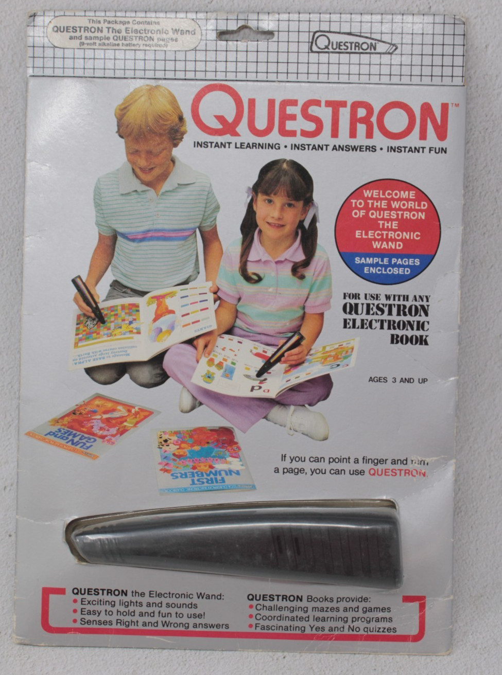 Questron Electronic Wand Interactive Learning Toy w/ Sample Pages Vintage