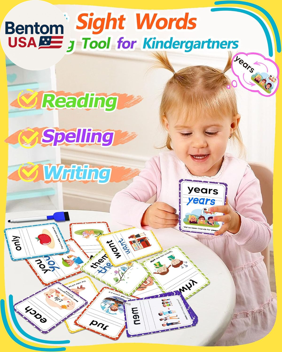 Sight Words Flash Cards Kindergarten, 250 Dolch Sight Word Writing Reading Spell