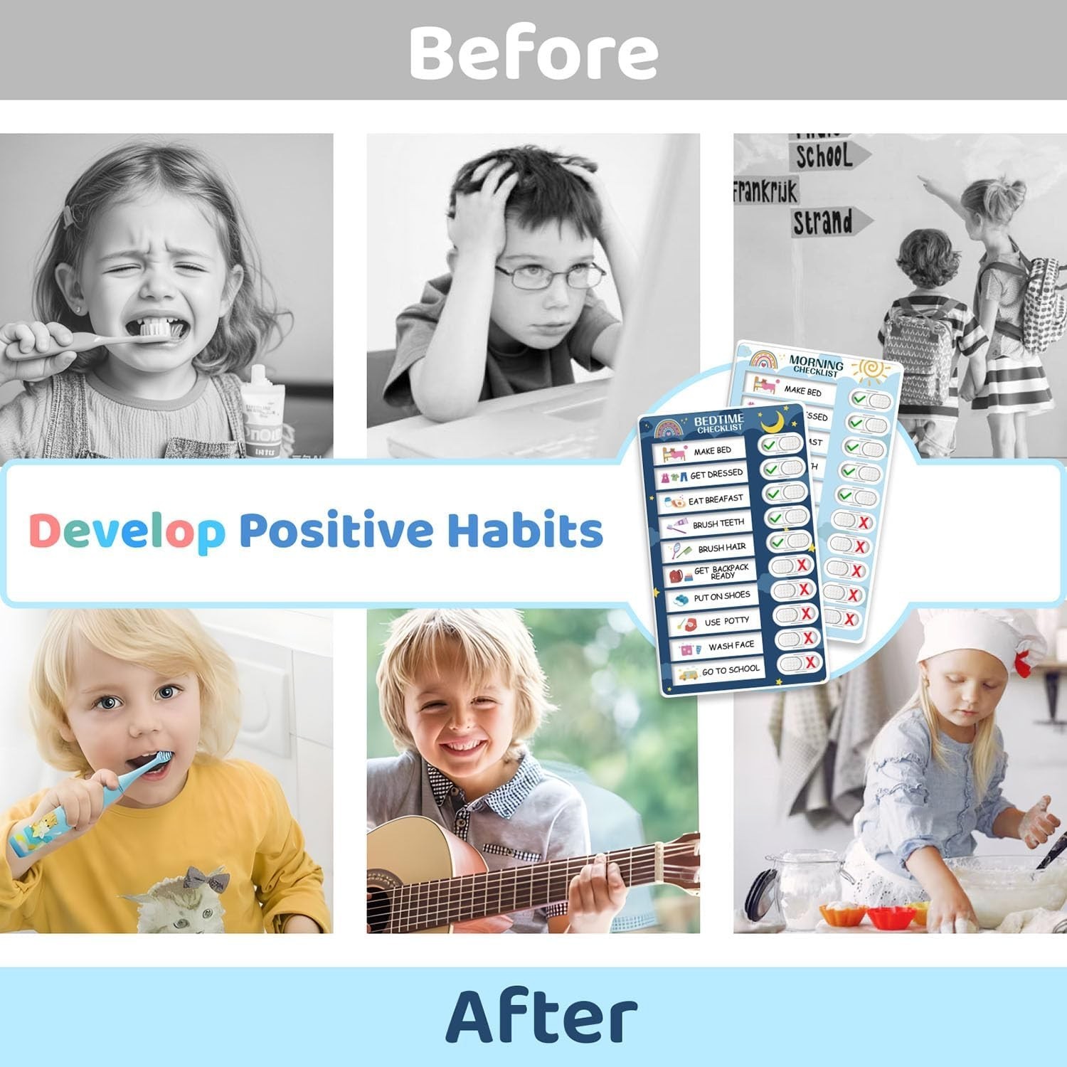 2 in 1 Bedtime/Morning Routine Chart for Kids Toddlers, Magnetic Chore Chart …