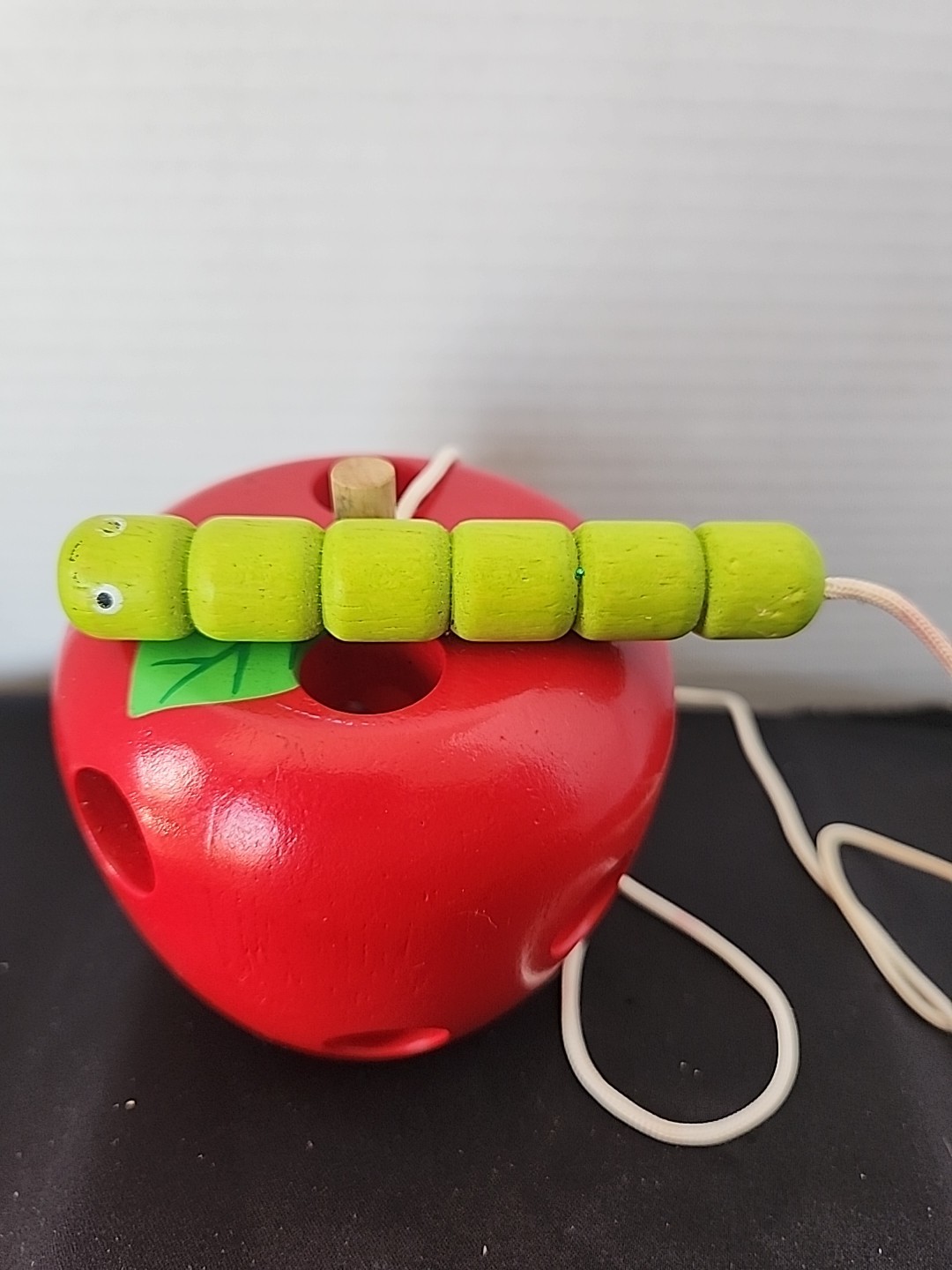 Wood Apple With Holes For Lacing Threading For Toddler Learning