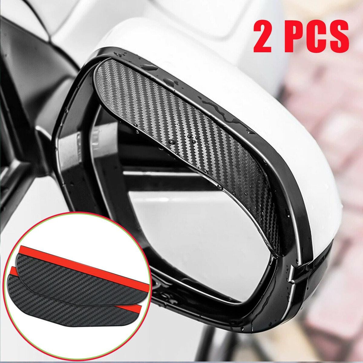 2x Carbon Fiber Black Mirror Rain Visor Guard Cover For Car Exterior Accessories