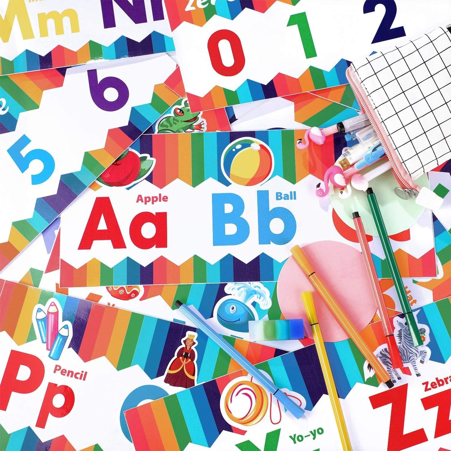 Colorful Animal-Themed Alphabet & Numbers Posters for Nursery Classroom Decor
