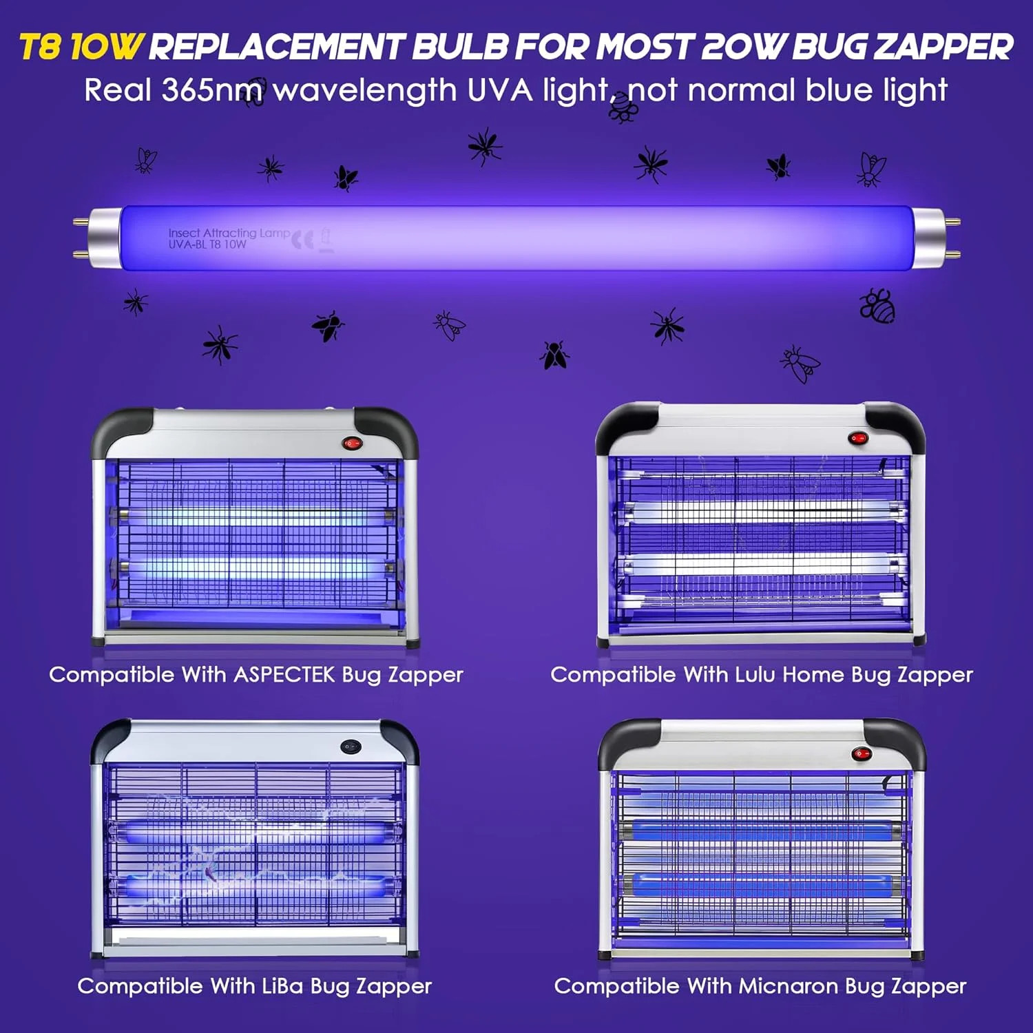Qualirey 6 Pack Bug Zapper Replacement Light Bulbs 10W for 20W Indoor Bug Zapper
